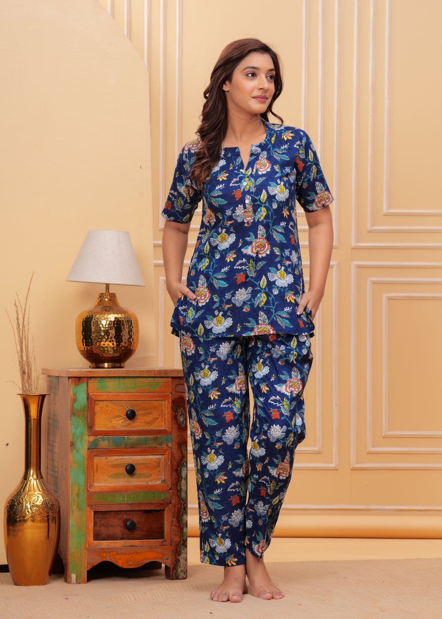 Printed Pure Cotton Top & Trousers Night Suits
