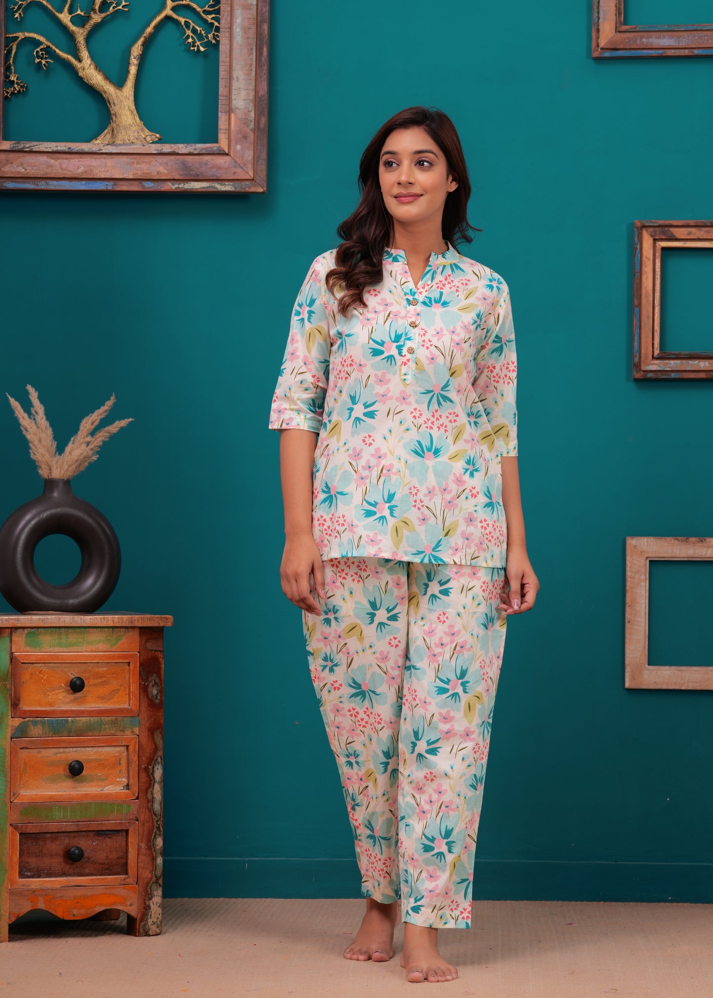 Printed Pure Cotton Top & Trousers Night Suits