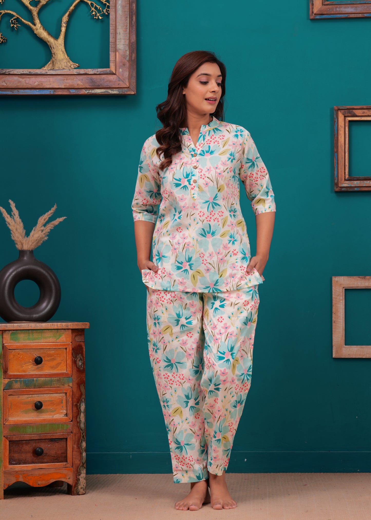 Printed Pure Cotton Top & Trousers Night Suits