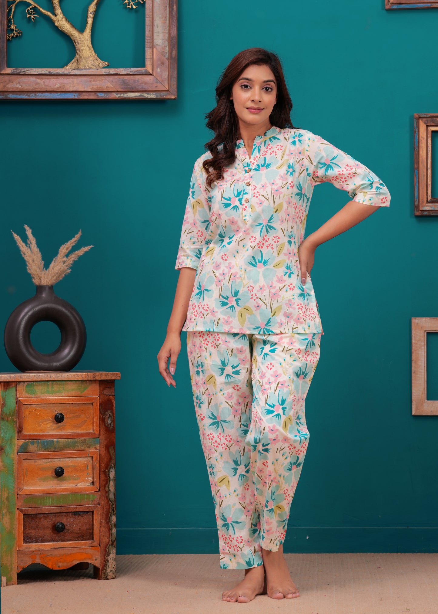 Printed Pure Cotton Top & Trousers Night Suits