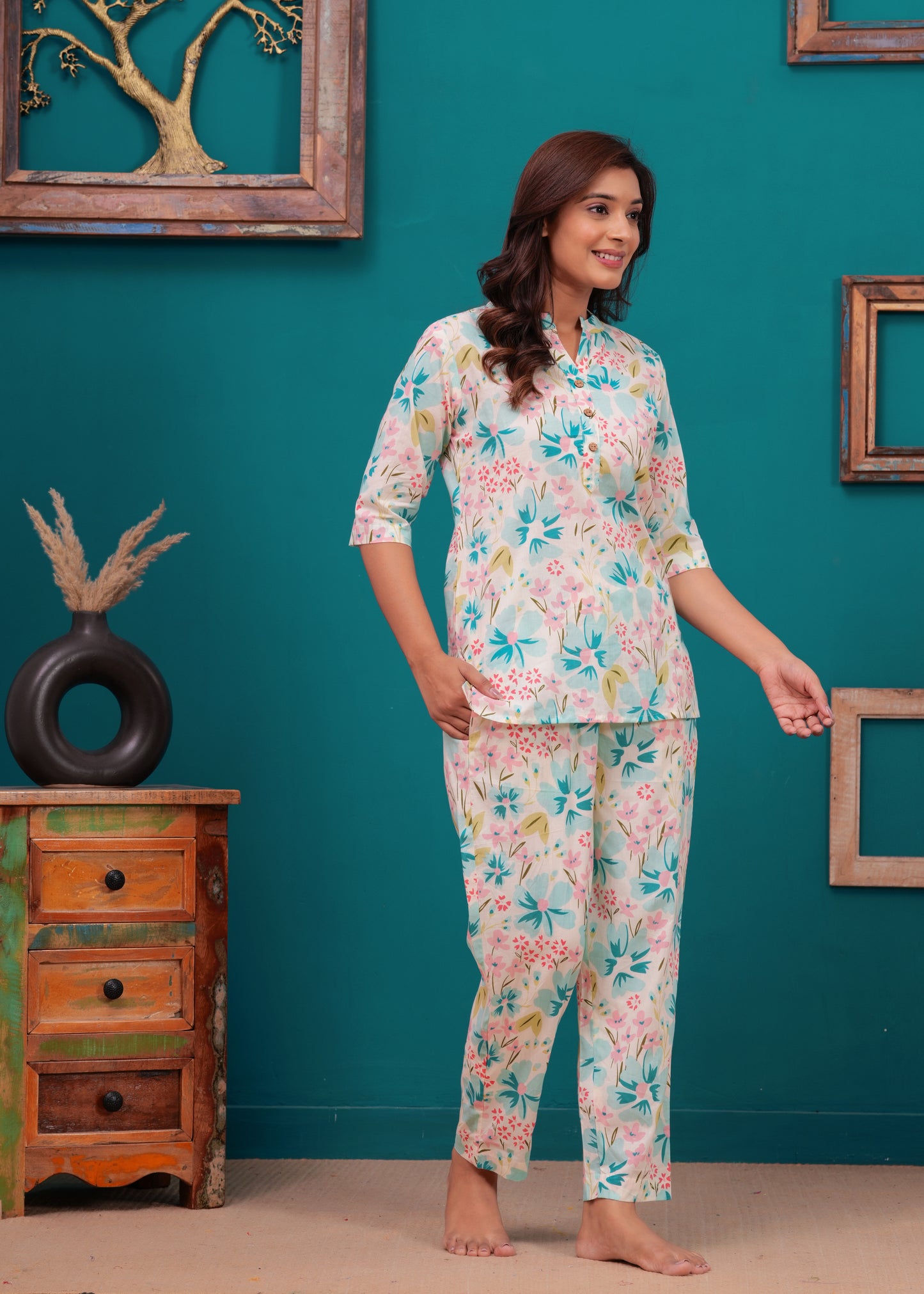 Printed Pure Cotton Top & Trousers Night Suits