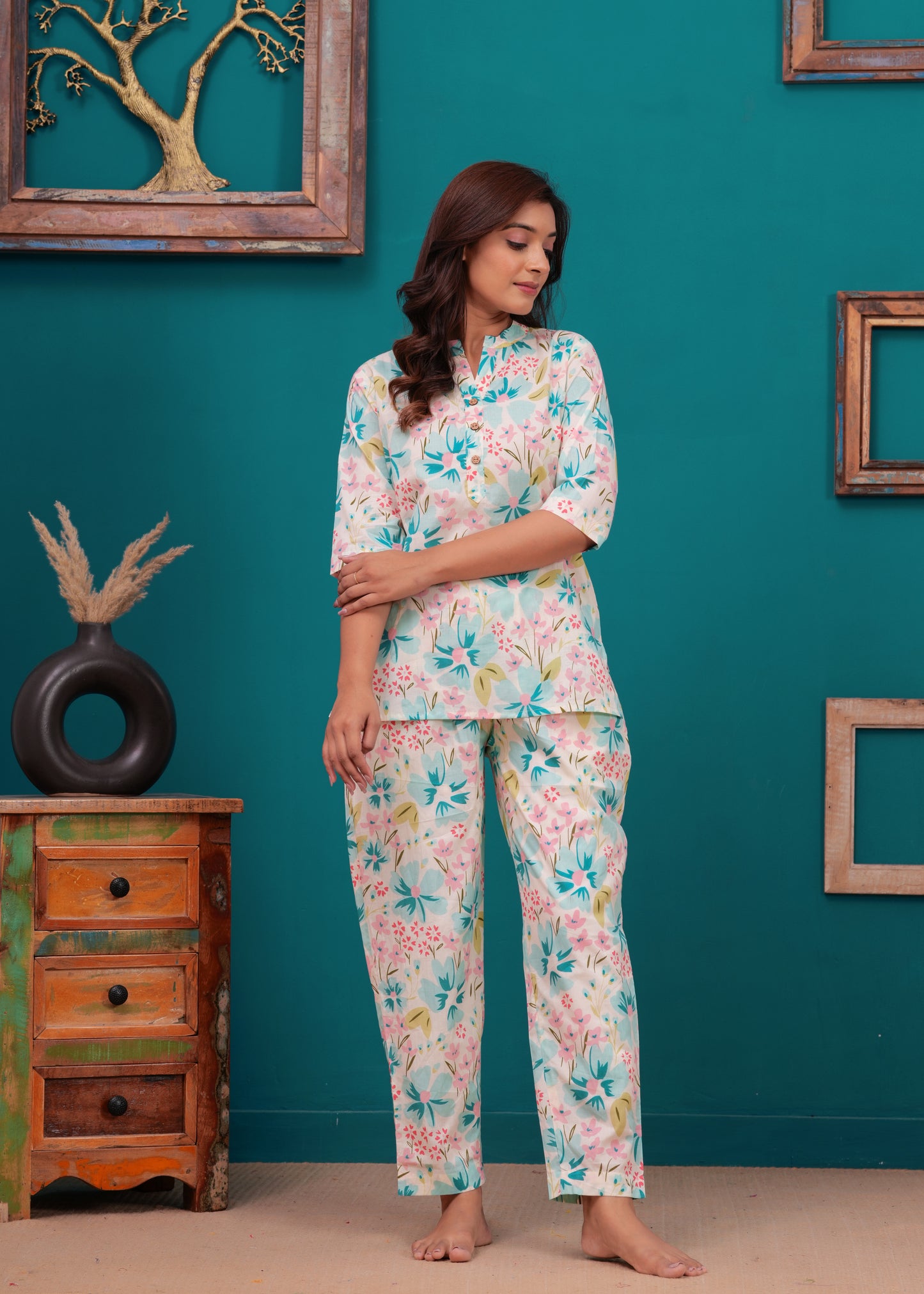 Printed Pure Cotton Top & Trousers Night Suits