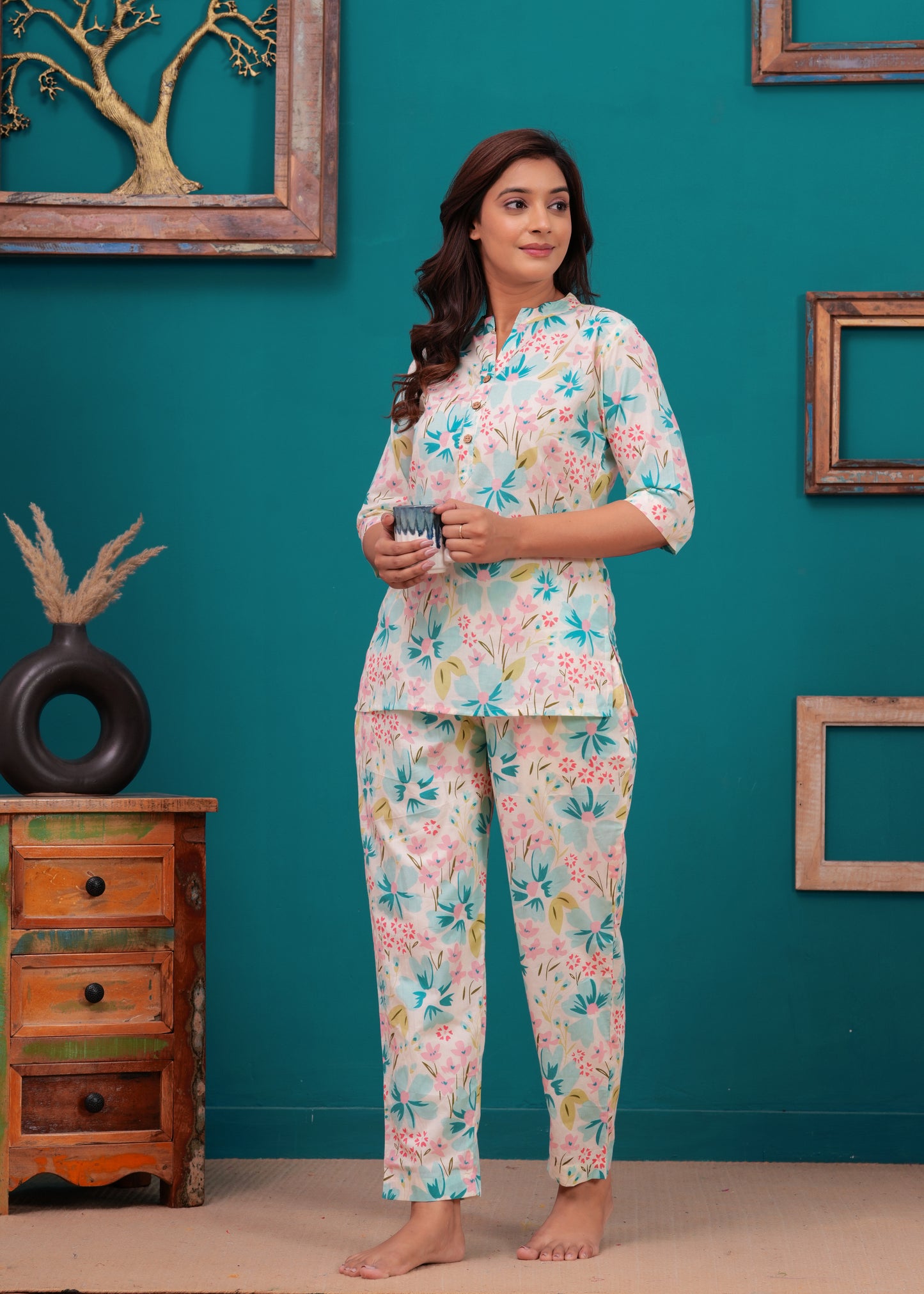 Printed Pure Cotton Top & Trousers Night Suits