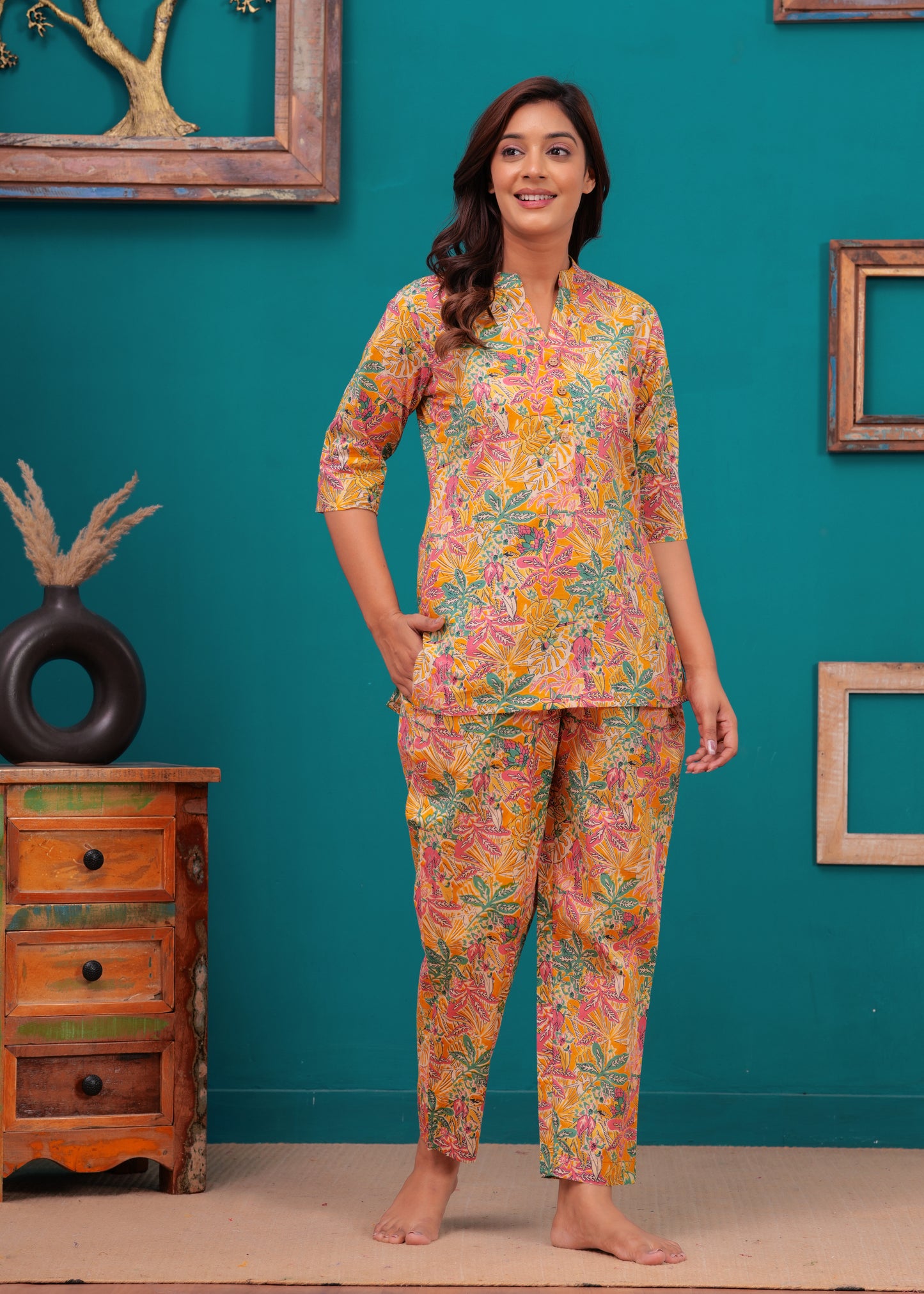 Printed Pure Cotton Top & Trousers Night Suits