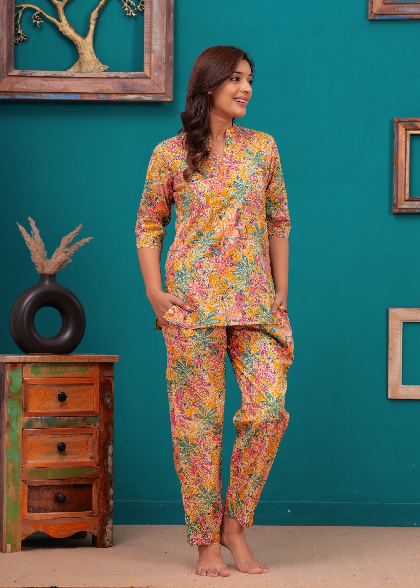 Printed Pure Cotton Top & Trousers Night Suits