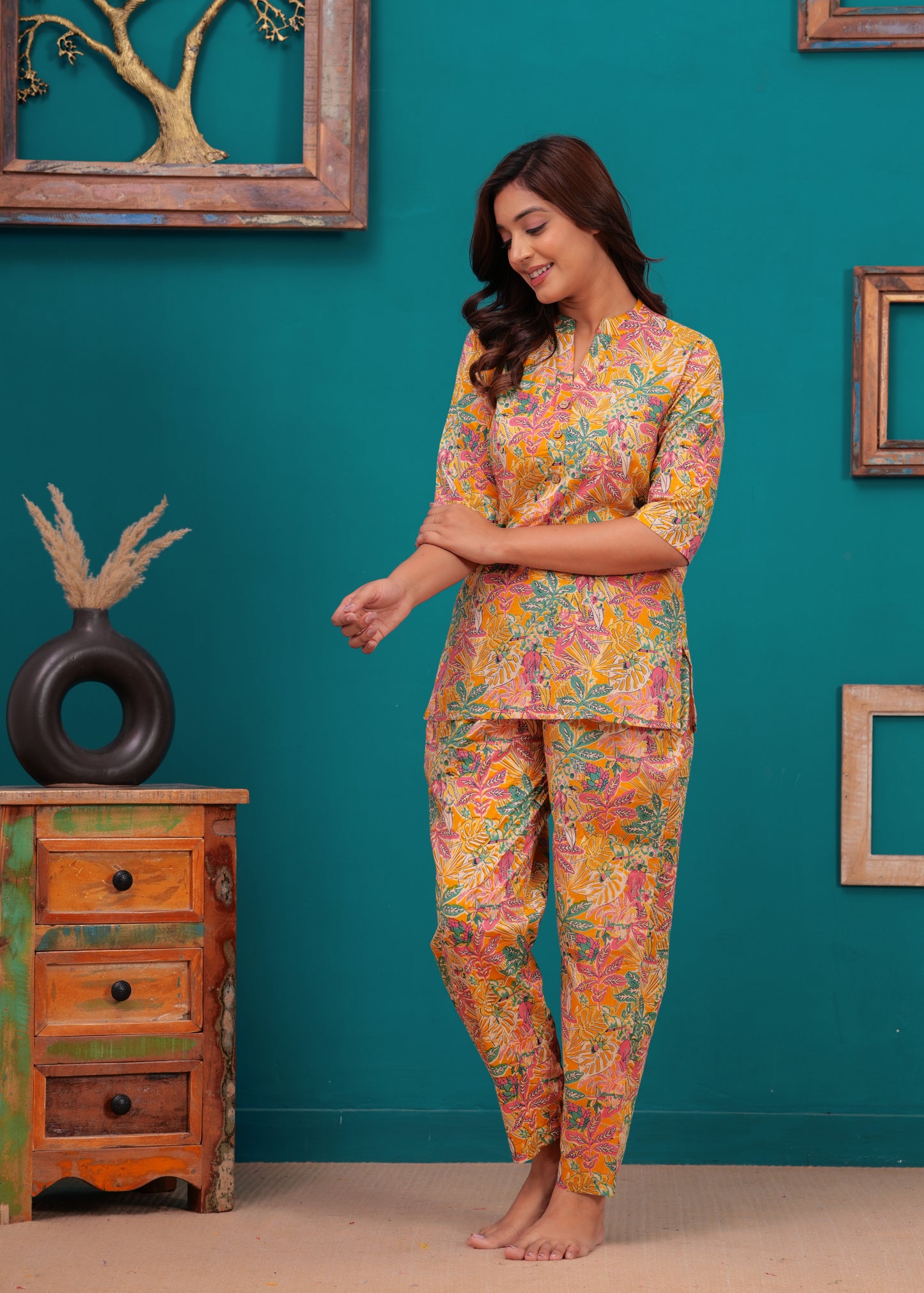 Printed Pure Cotton Top & Trousers Night Suits