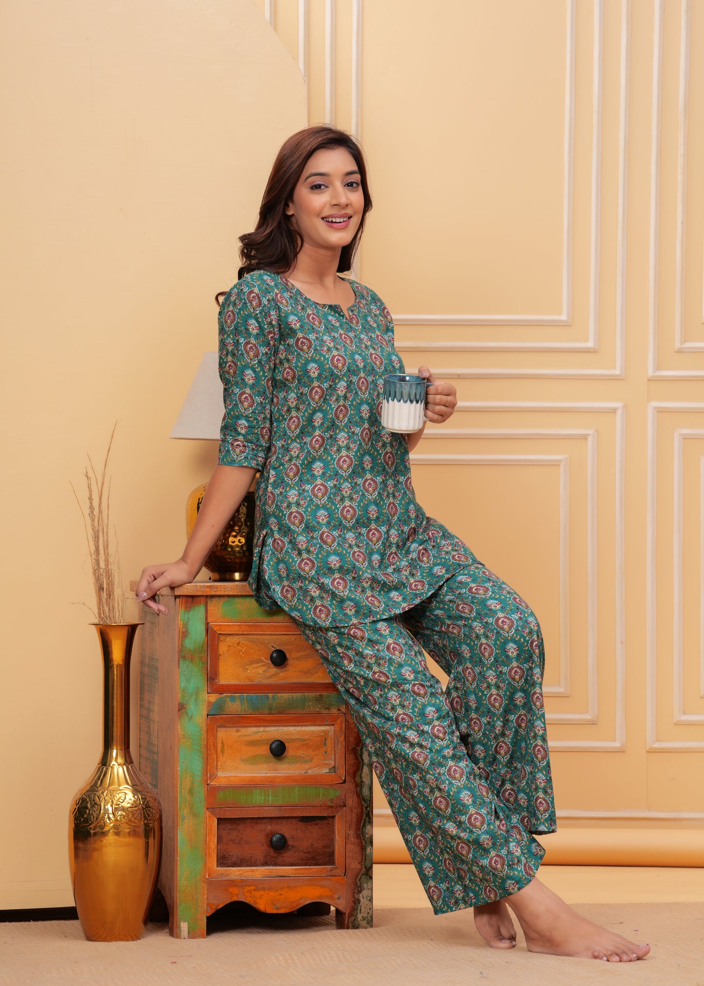 Printed Pure Cotton Top & Trousers Night Suits