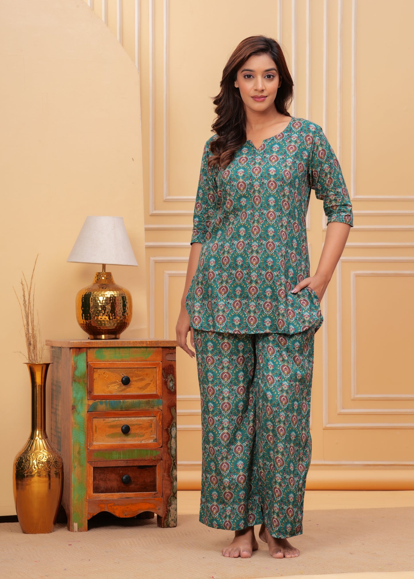 Printed Pure Cotton Top & Trousers Night Suits
