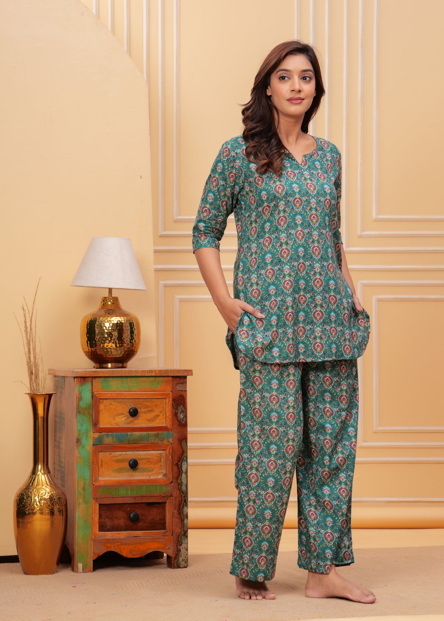 Printed Pure Cotton Top & Trousers Night Suits