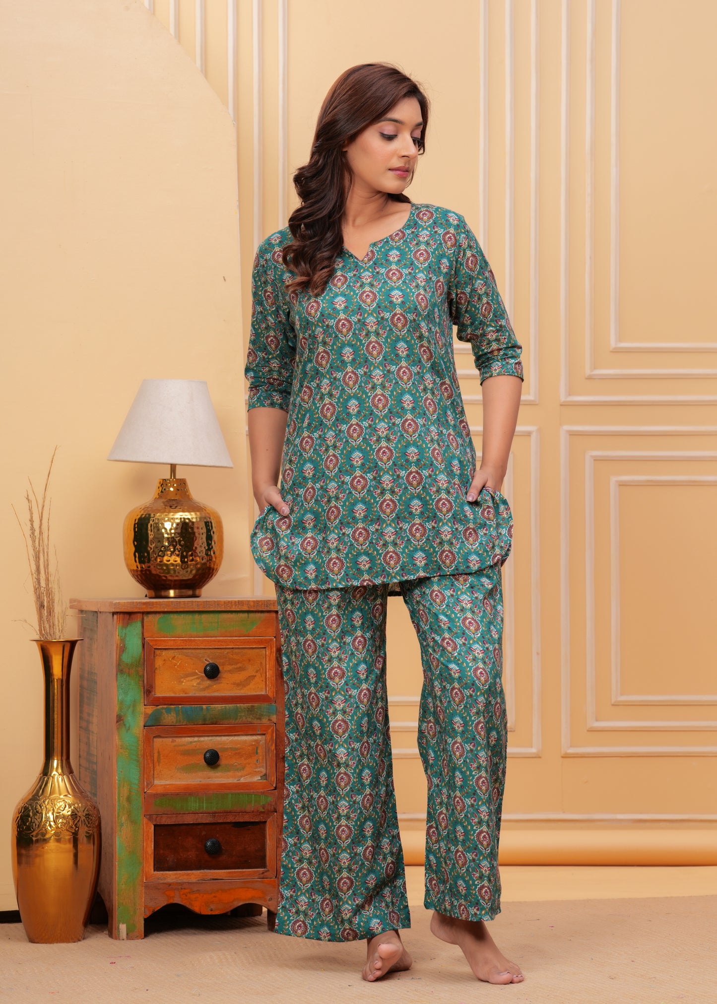 Printed Pure Cotton Top & Trousers Night Suits