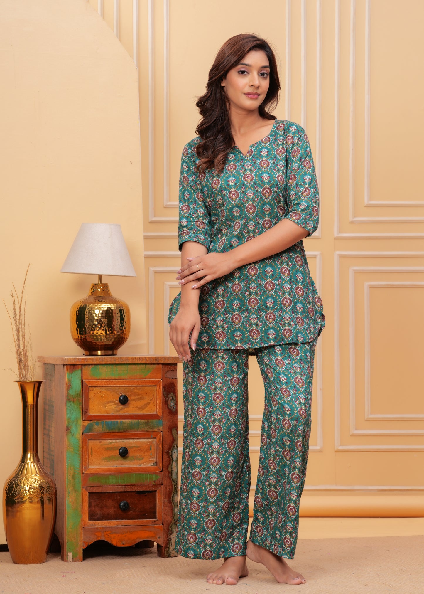 Printed Pure Cotton Top & Trousers Night Suits
