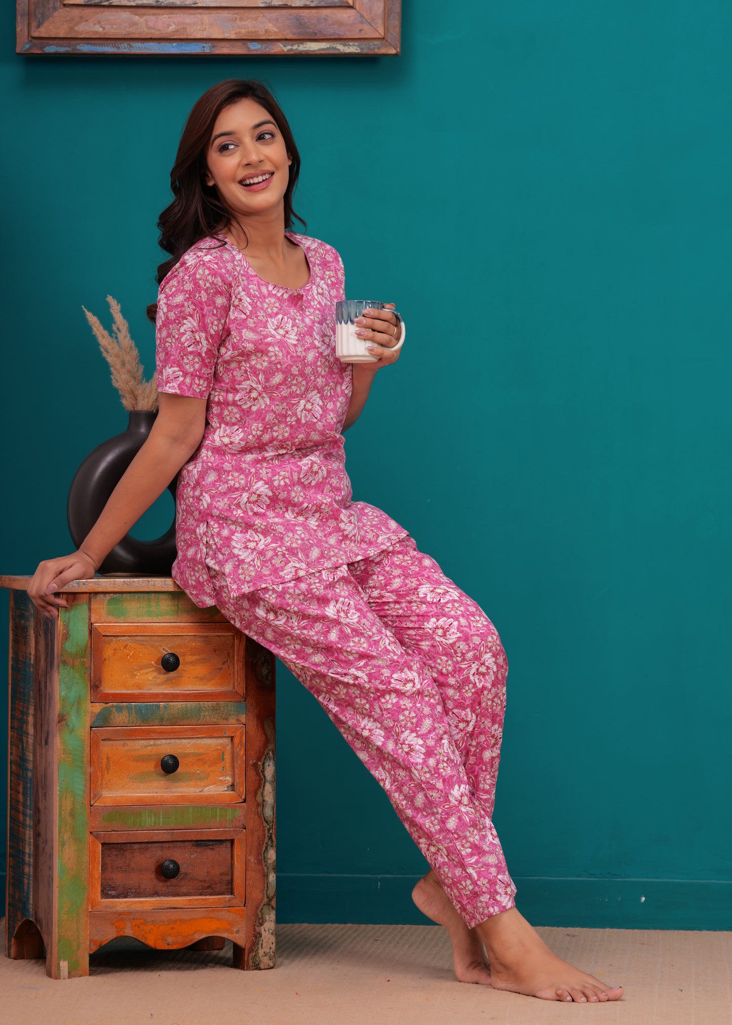 Printed Pure Cotton Top & Trousers Night Suits