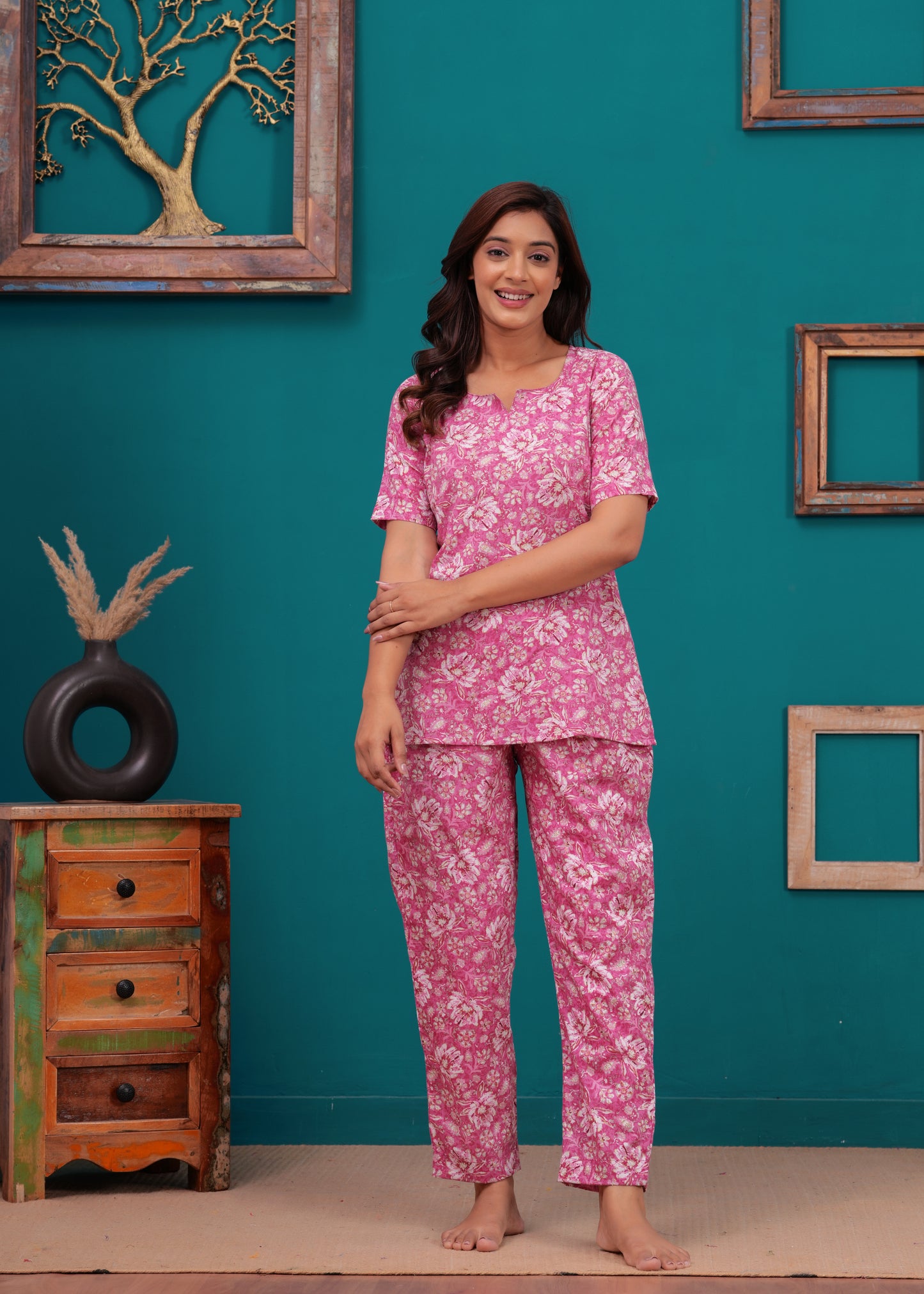 Printed Pure Cotton Top & Trousers Night Suits