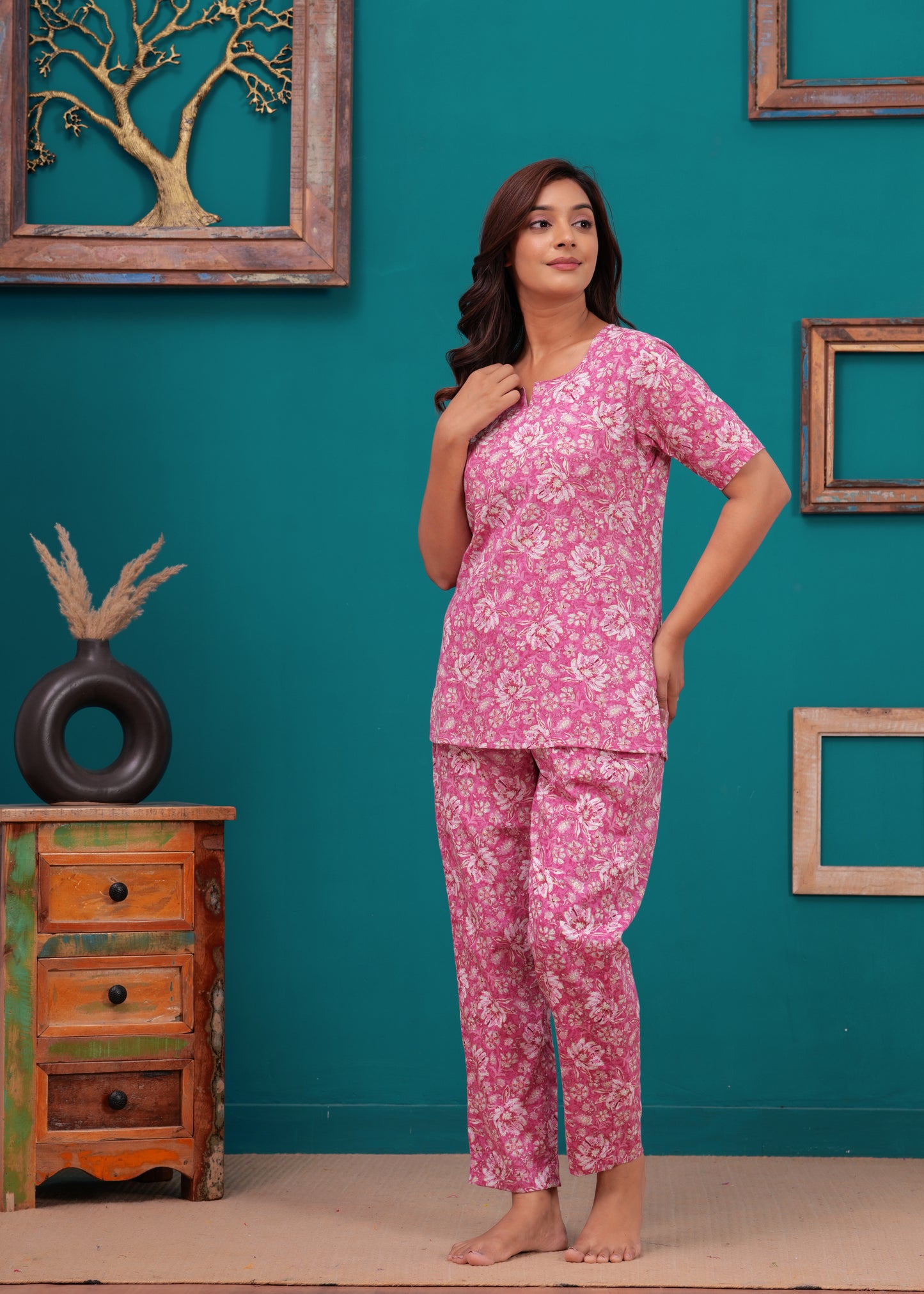 Printed Pure Cotton Top & Trousers Night Suits