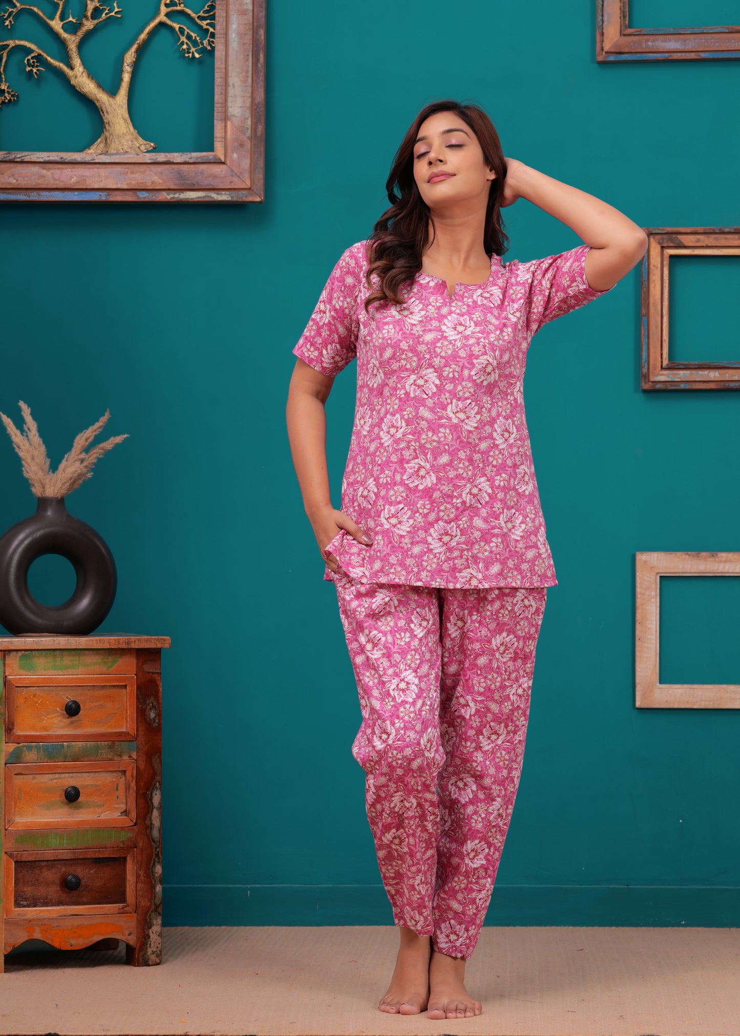Printed Pure Cotton Top & Trousers Night Suits