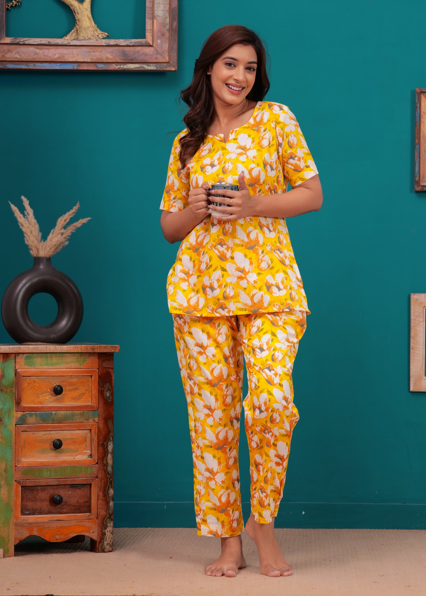 Printed Pure Cotton Top & Trousers Night Suits