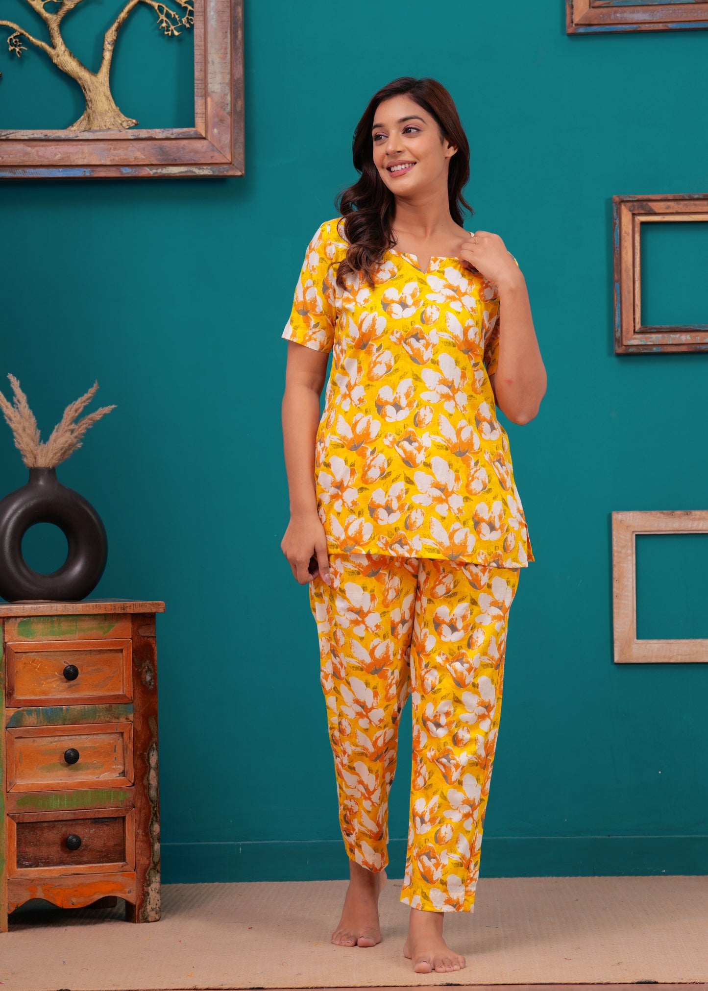 Printed Pure Cotton Top & Trousers Night Suits