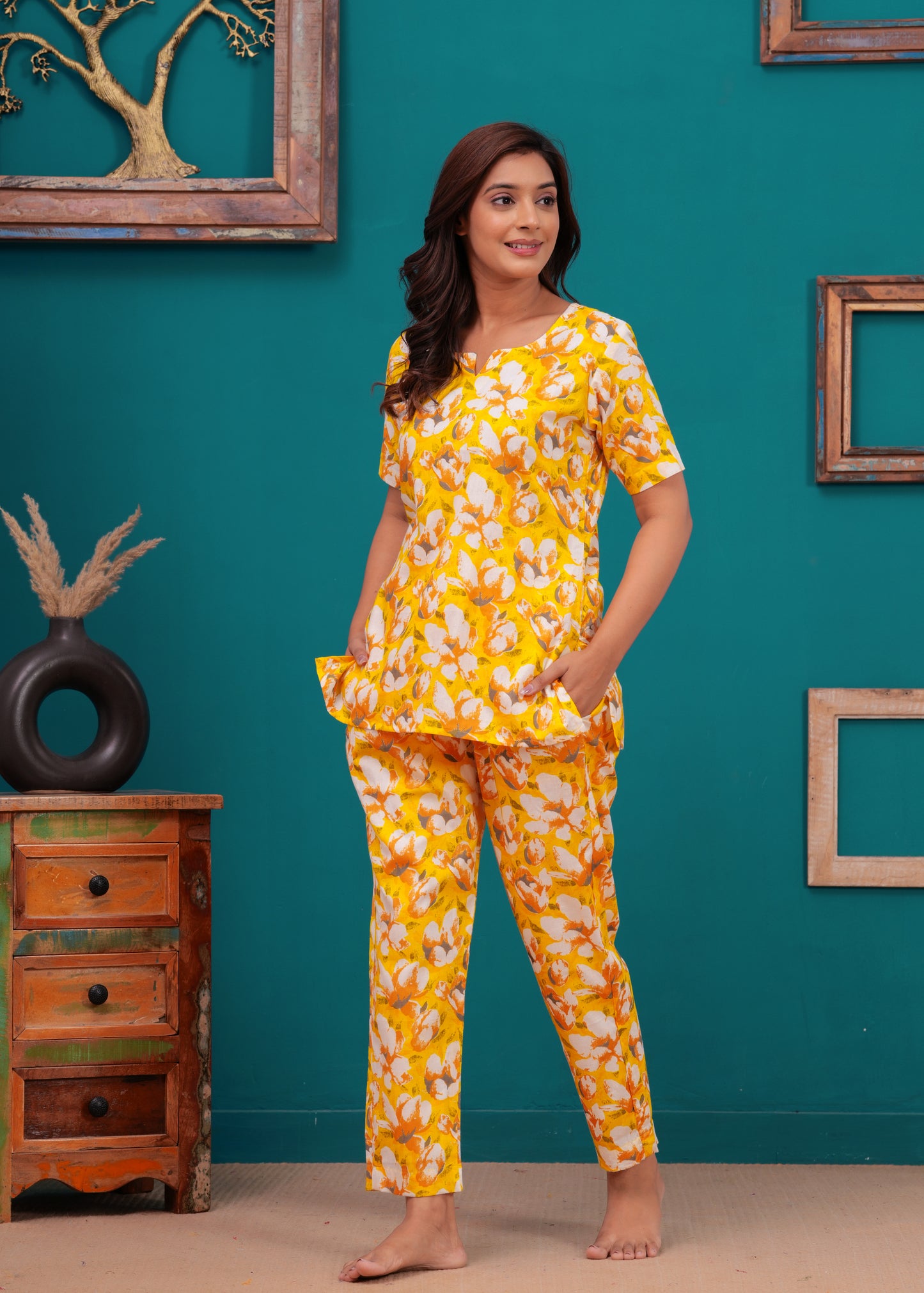 Printed Pure Cotton Top & Trousers Night Suits
