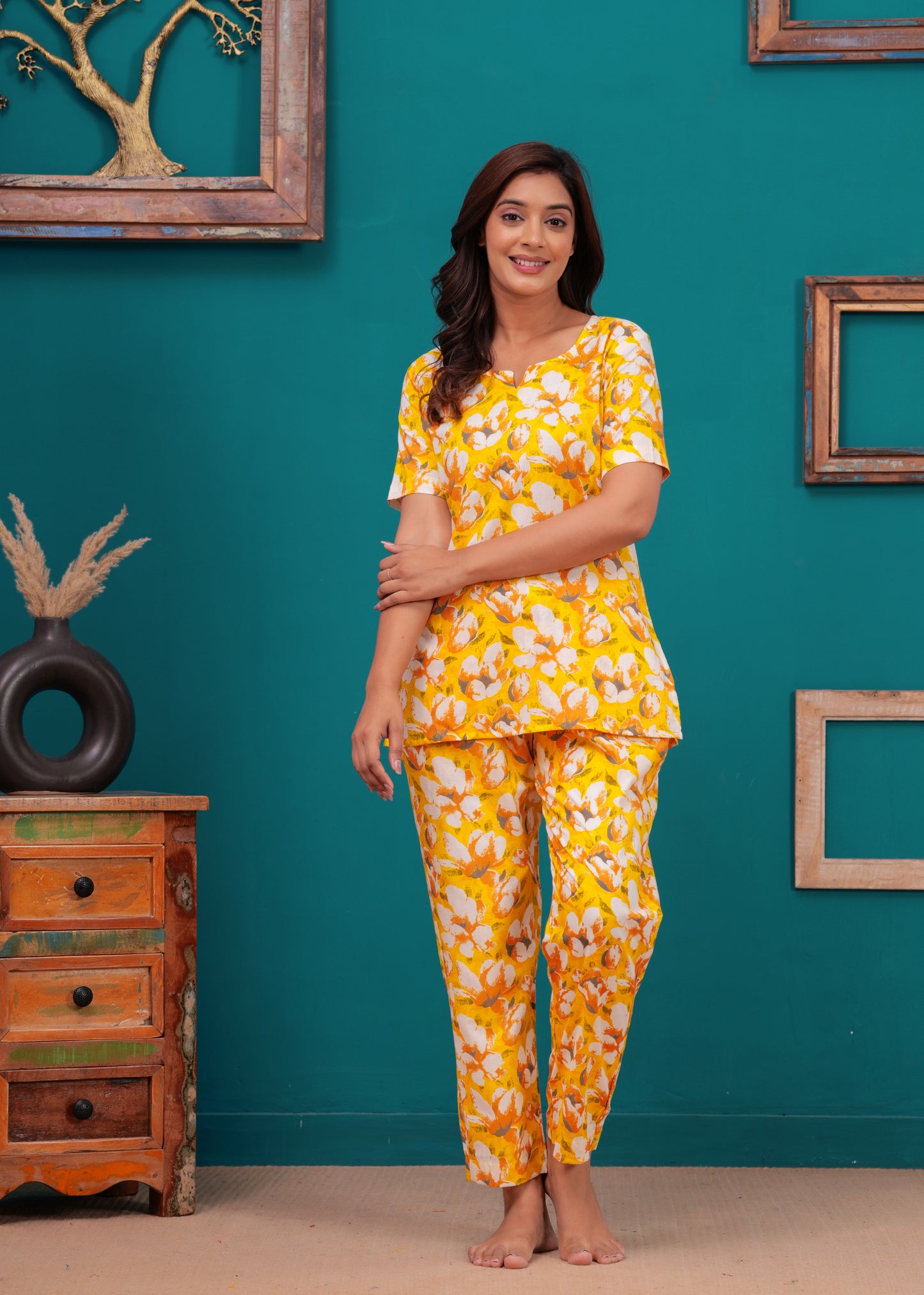 Printed Pure Cotton Top & Trousers Night Suits