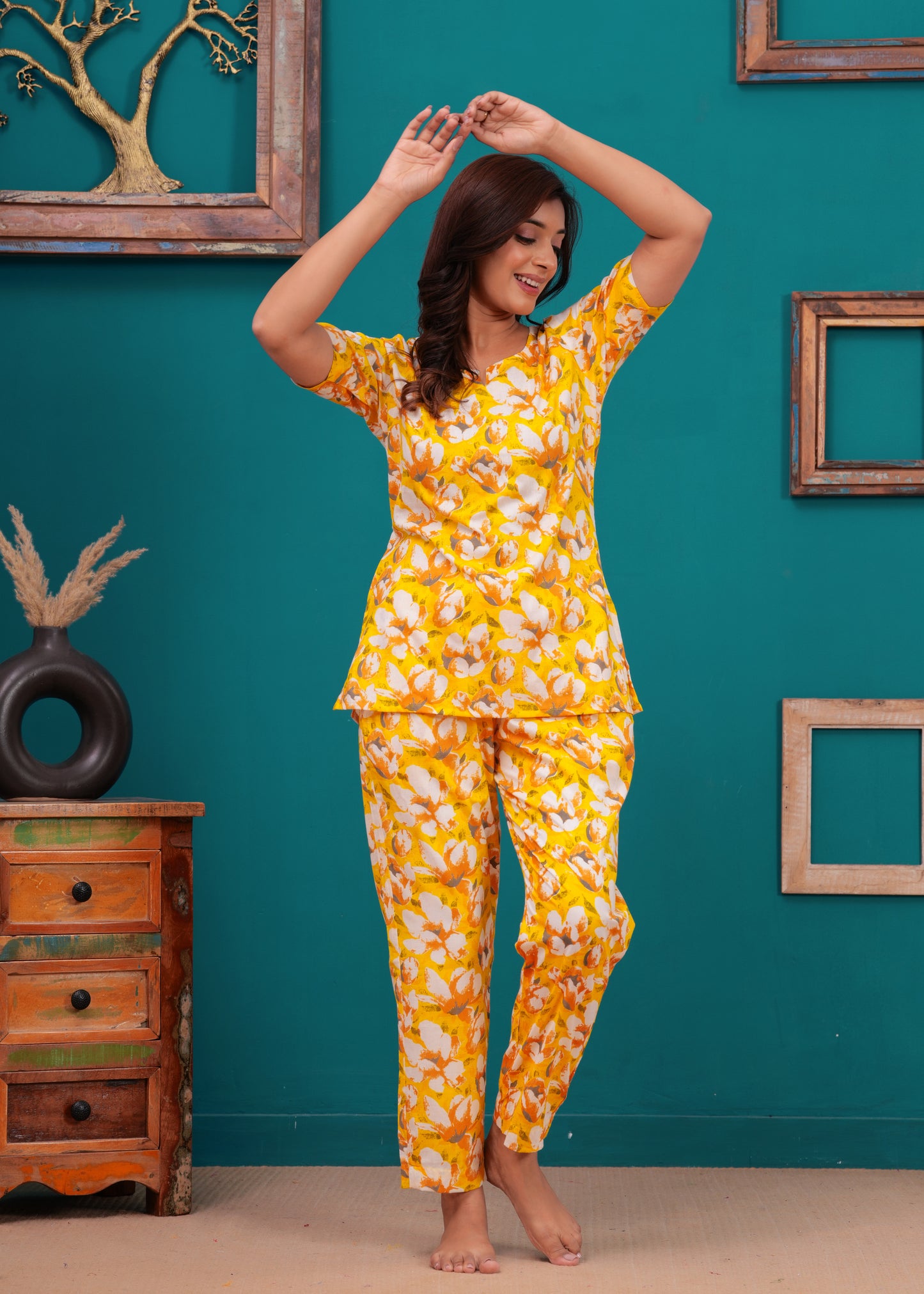 Printed Pure Cotton Top & Trousers Night Suits