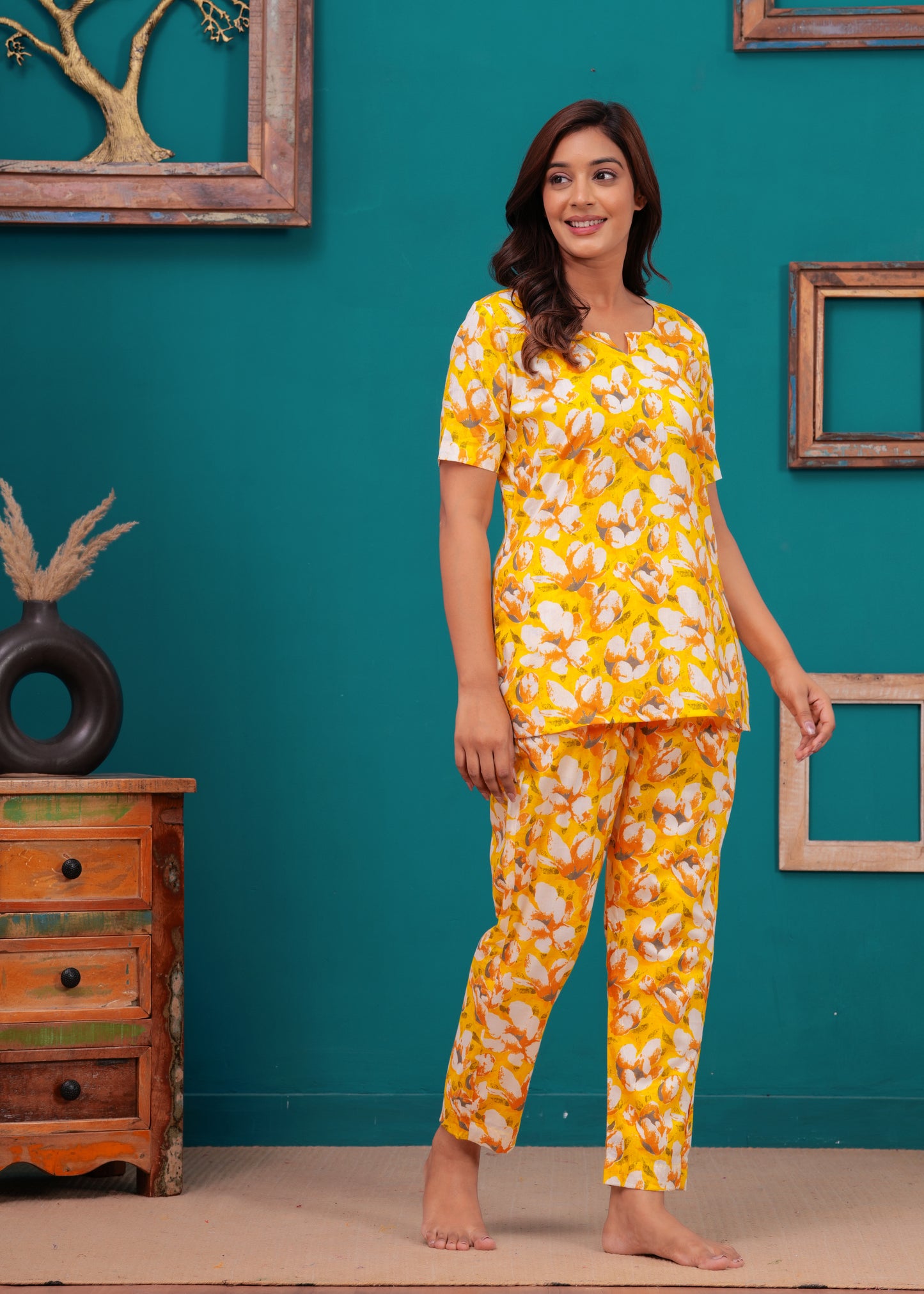 Printed Pure Cotton Top & Trousers Night Suits