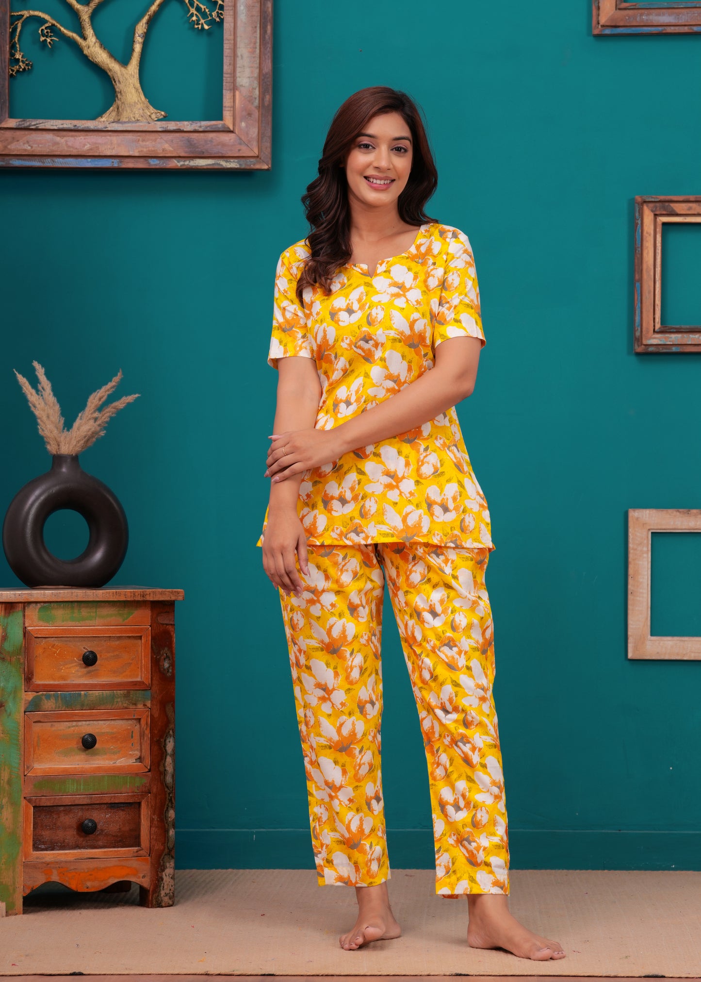 Printed Pure Cotton Top & Trousers Night Suits