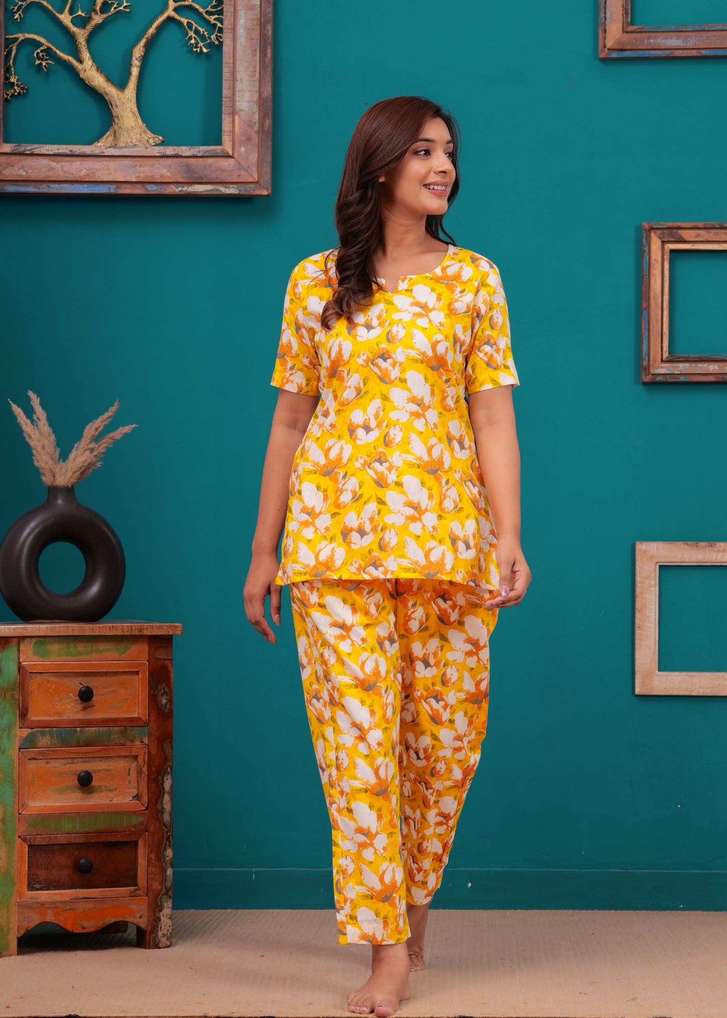 Printed Pure Cotton Top & Trousers Night Suits