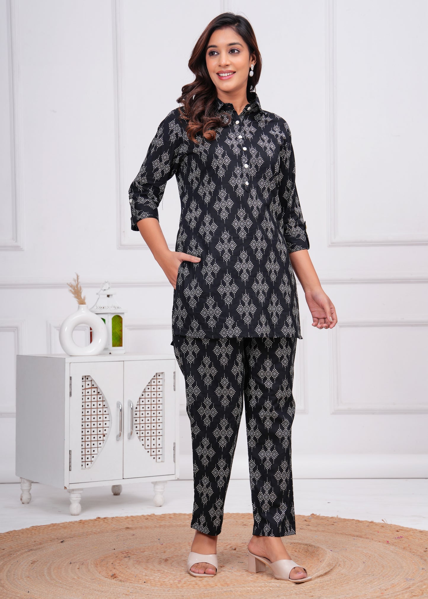 Printed Pure Cotton Tunic With Trousers Co-Ords