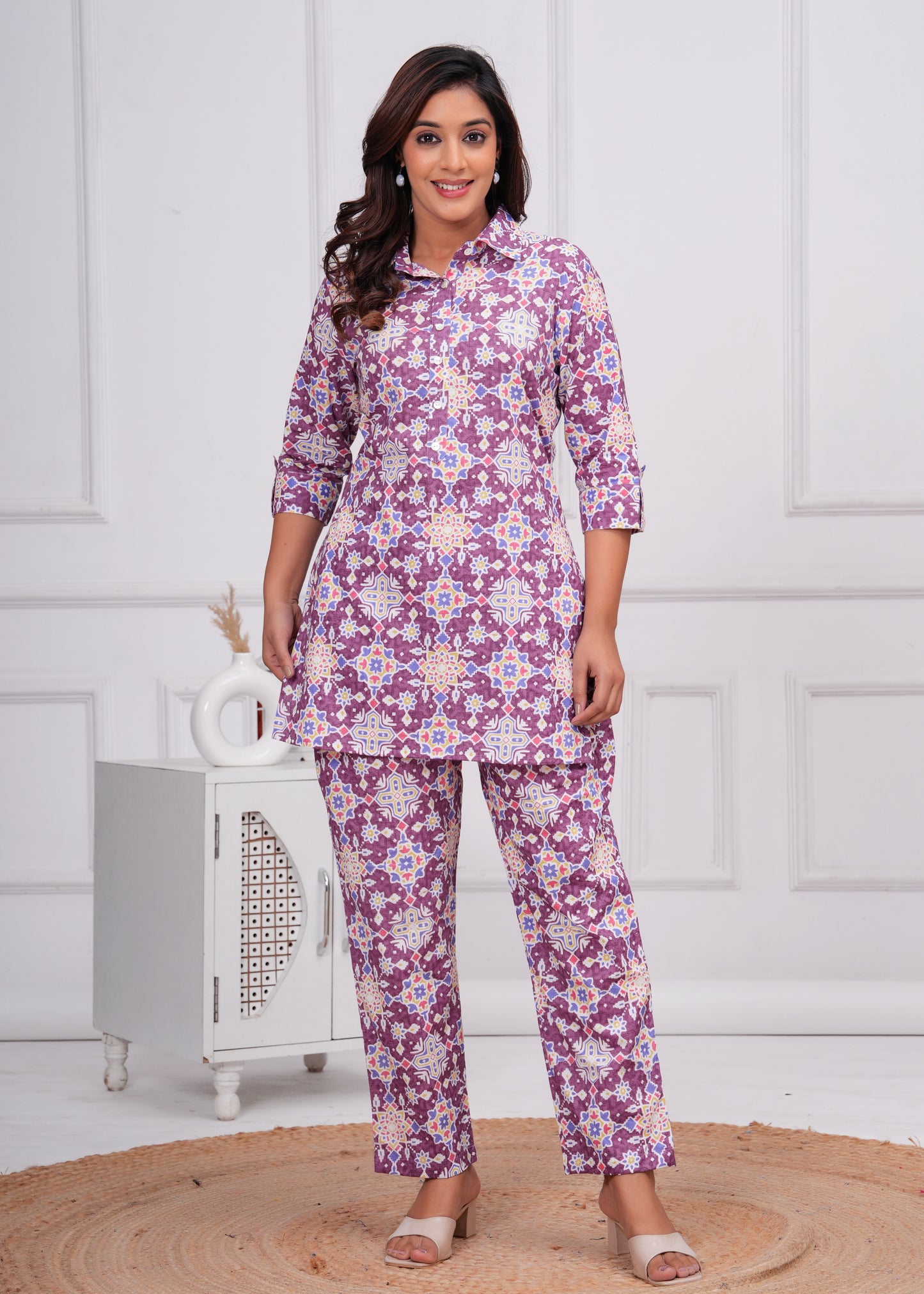 Printed Pure Cotton Tunic With Trousers Co-Ords