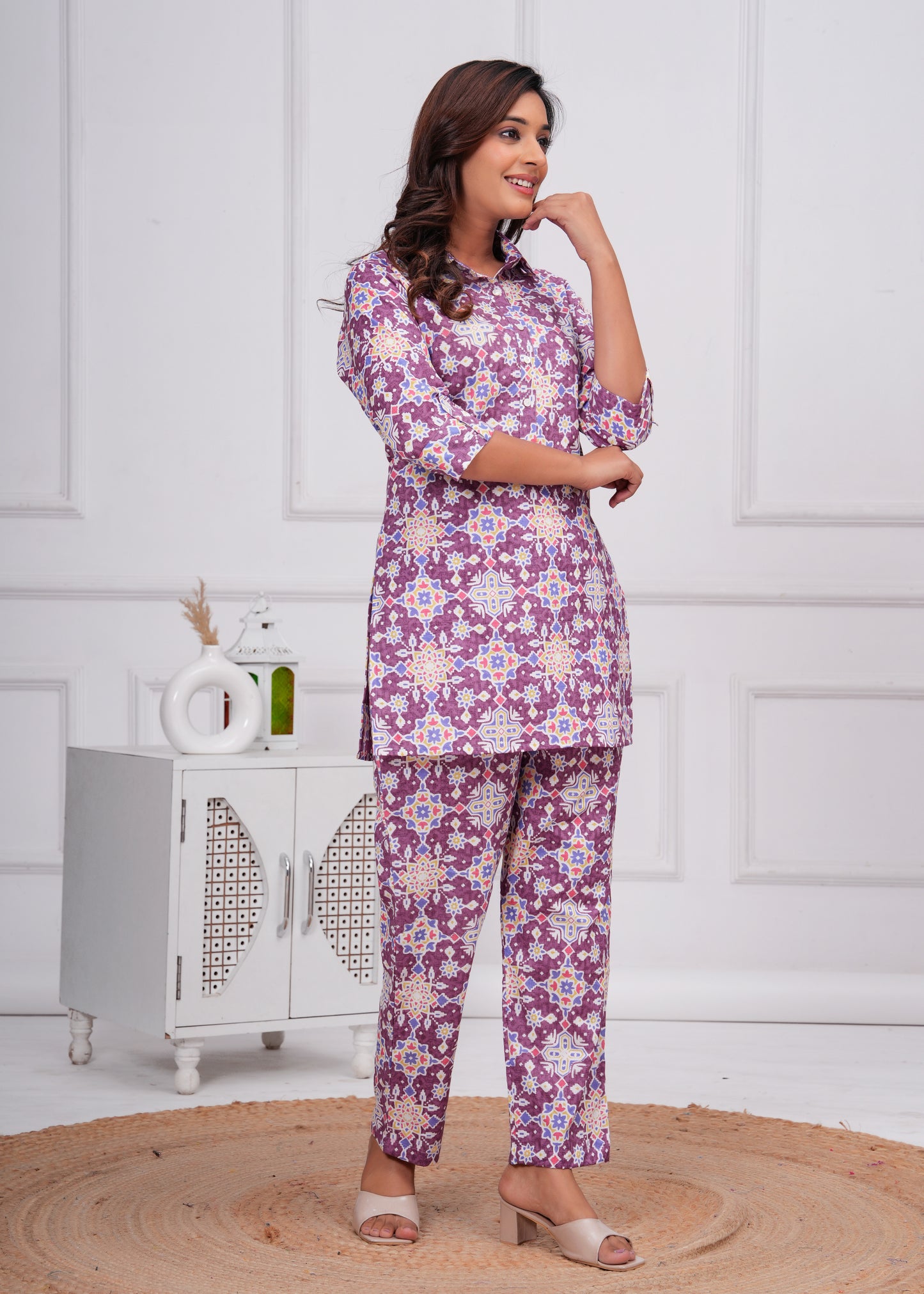 Printed Pure Cotton Tunic With Trousers Co-Ords