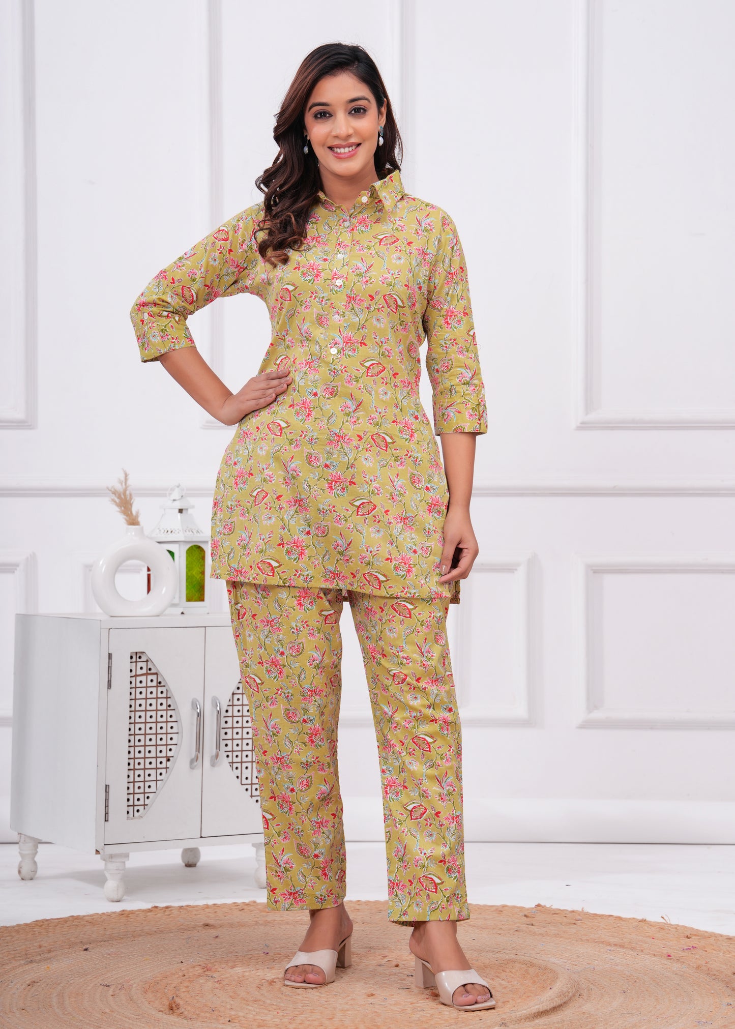 Printed Pure Cotton Tunic With Trousers Co-Ords