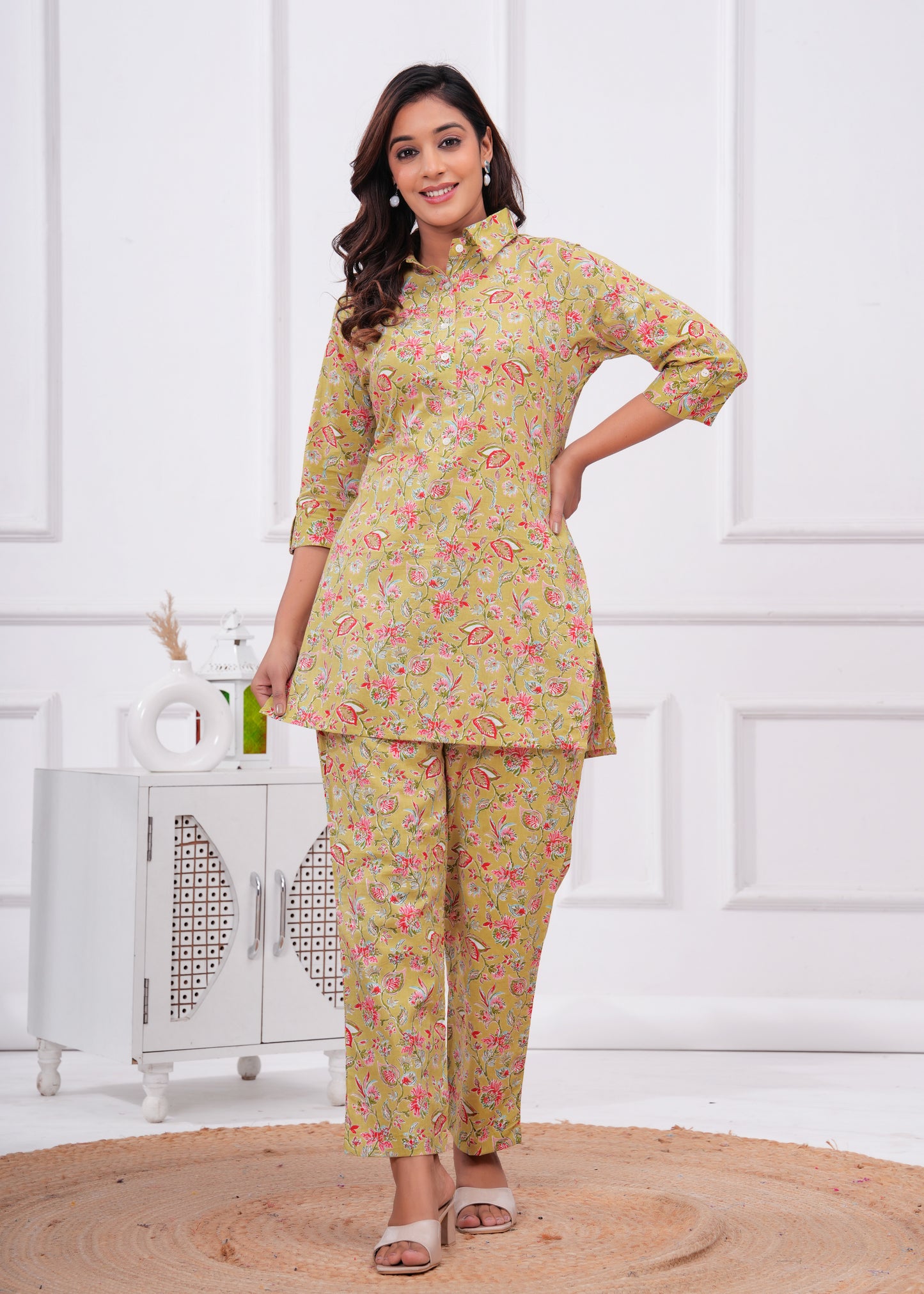 Printed Pure Cotton Tunic With Trousers Co-Ords