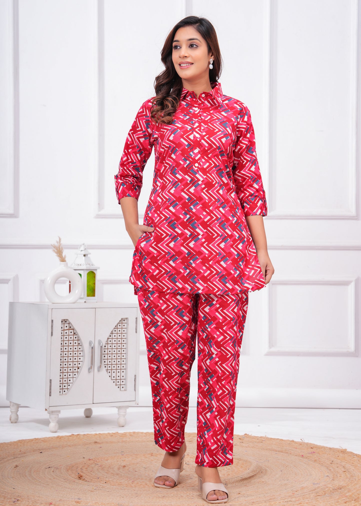 Printed Pure Cotton Tunic With Trousers Co-Ords