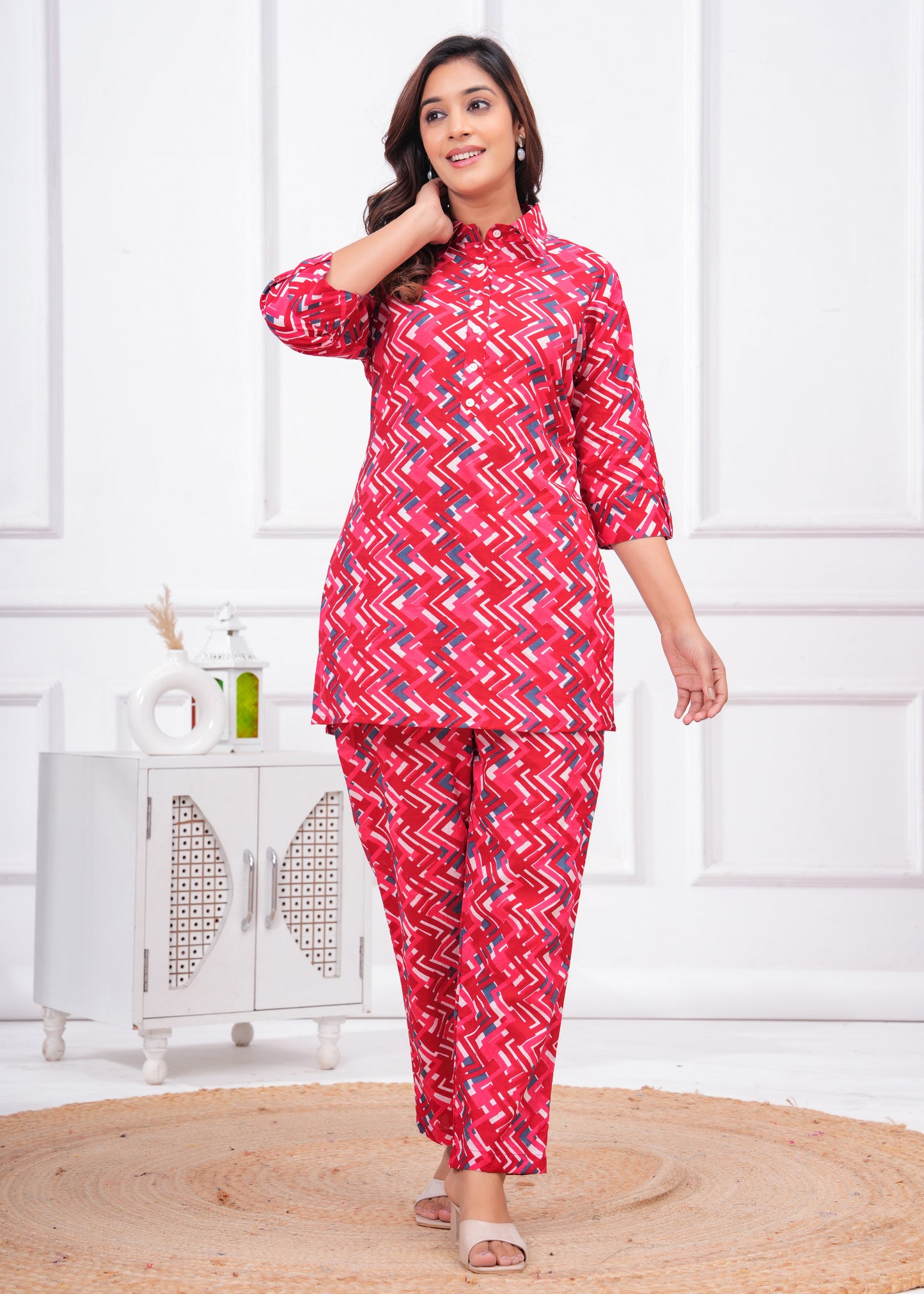 Printed Pure Cotton Tunic With Trousers Co-Ords