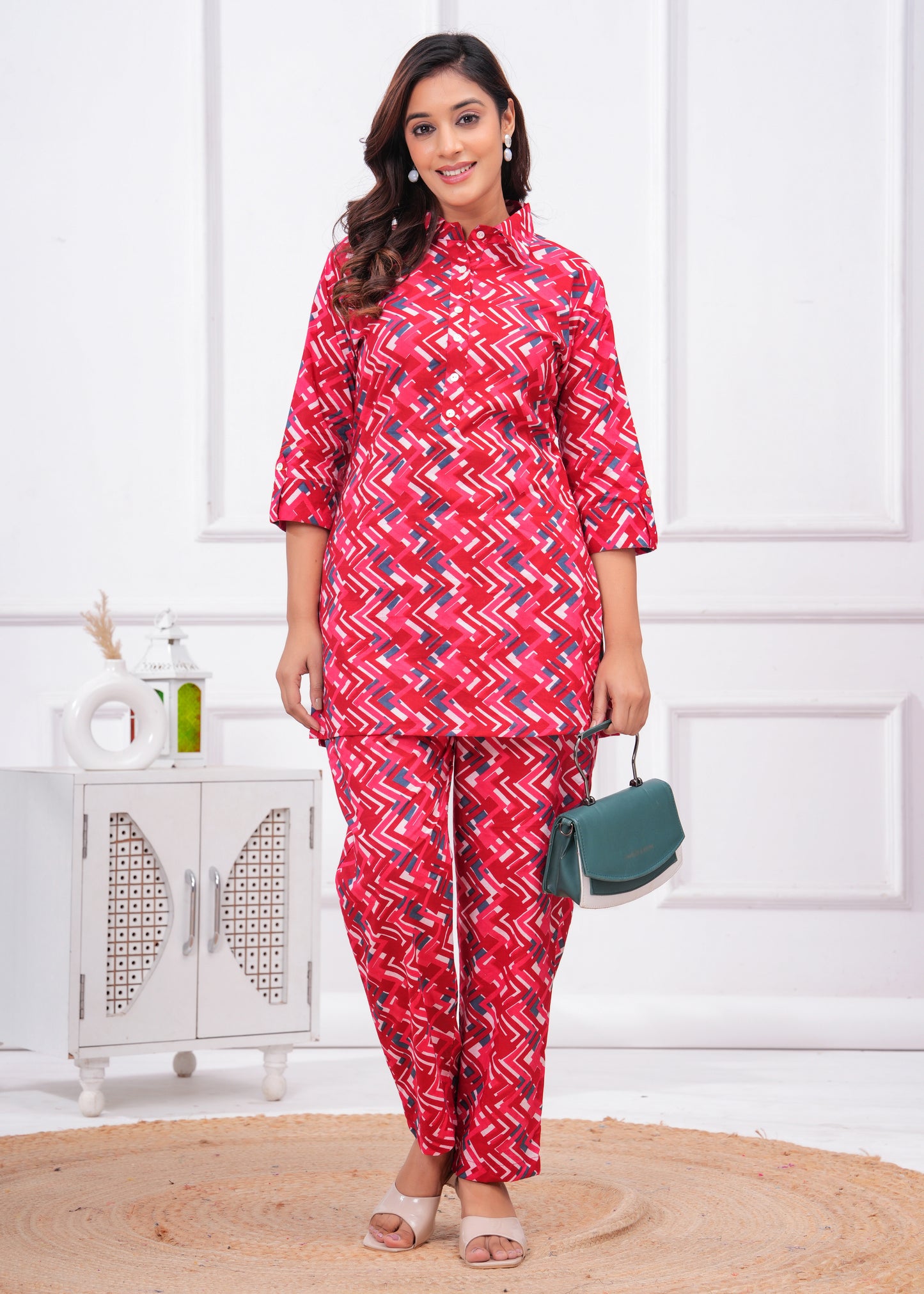 Printed Pure Cotton Tunic With Trousers Co-Ords