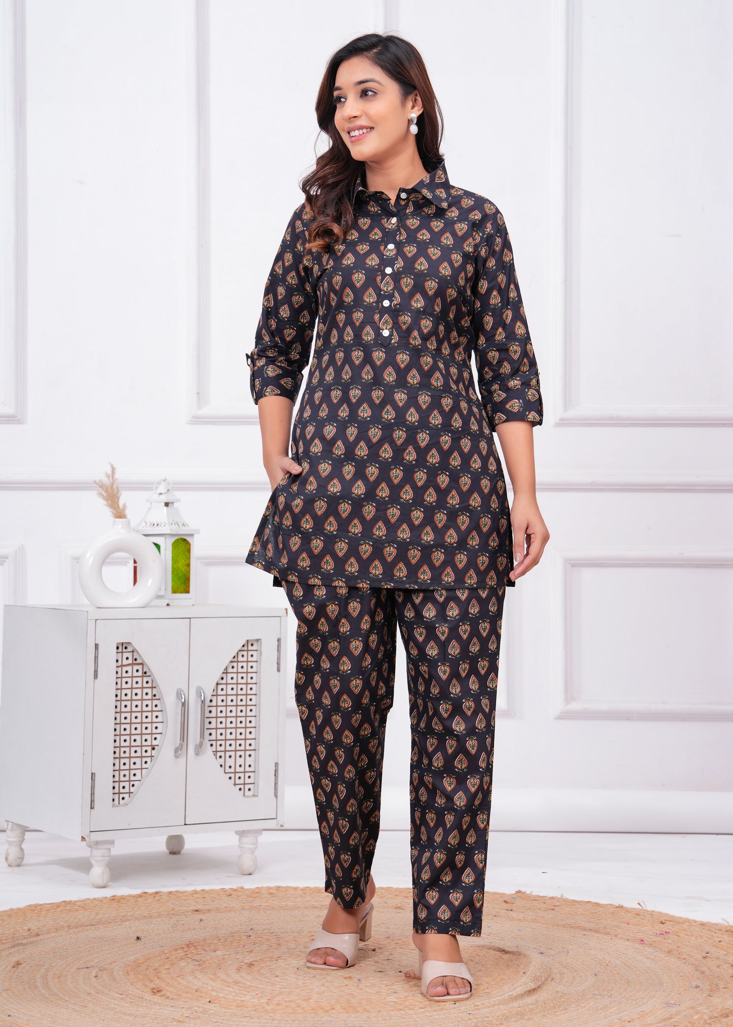 Printed Pure Cotton Tunic With Trousers Co-Ords