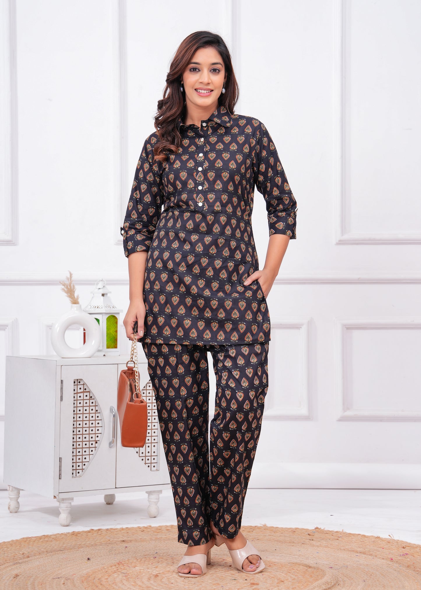 Printed Pure Cotton Tunic With Trousers Co-Ords